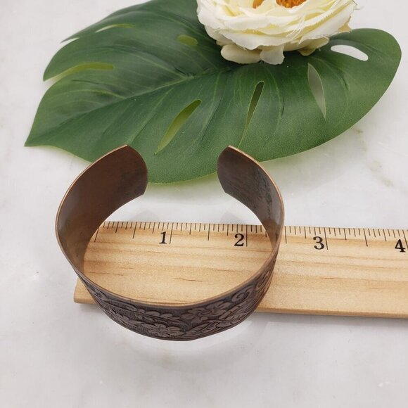 Vintage Handmade Genuine Solid Copper Floral Vine Relief Engraved Cuff Bracelet - Picture 7 of 14